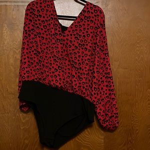 Red leopard bodysuit top